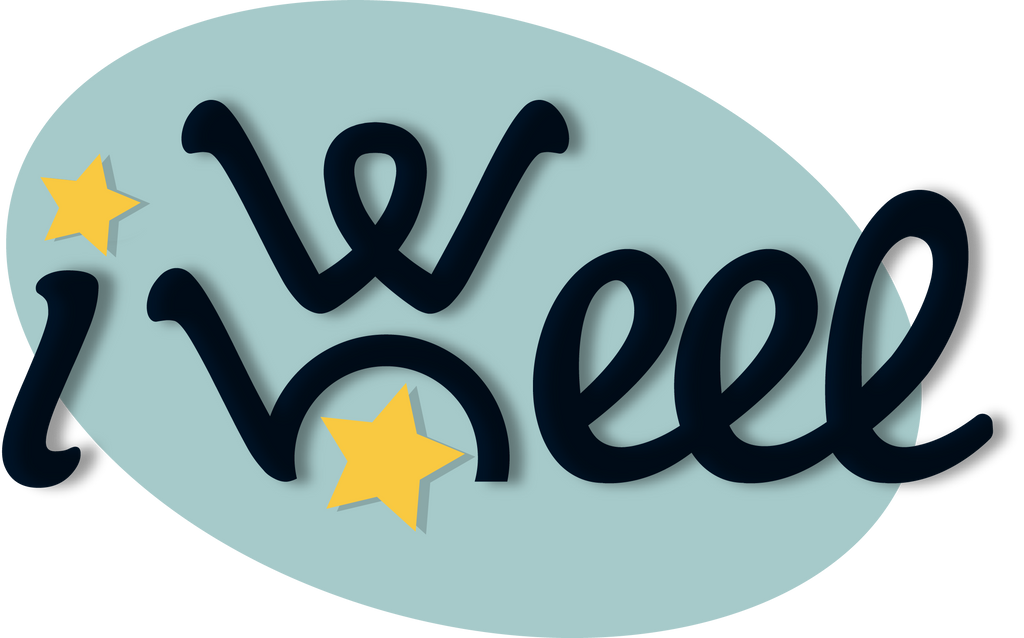 I-Wheel logo is the word I-Wheel written in black on a blue, oval background. The letter h represents a wheelchair and the letter w represents a person seated in a wheelchair and lifting their arms to show pride and joy. The wheel is represented by a yellow star.