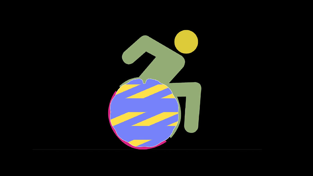 Colorful Accessible Icon Project logo of a wheelchair user seated in a manual wheelchair.